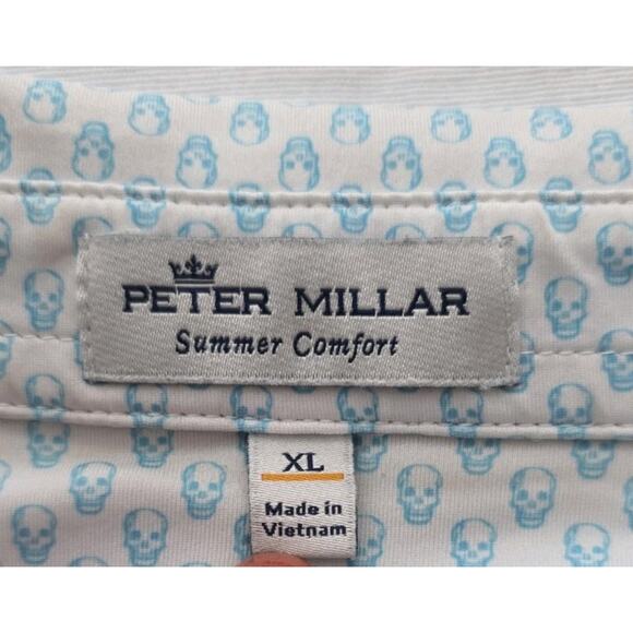 Peter Millar Mens Polo Shirt XL Blue Summer Comfort Skull Pattern Short Sleeve - Picture 6 of 11